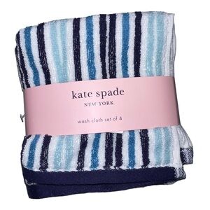 Kate Spade New York Washcloths Blue white aqua striped Set of 4 NWT